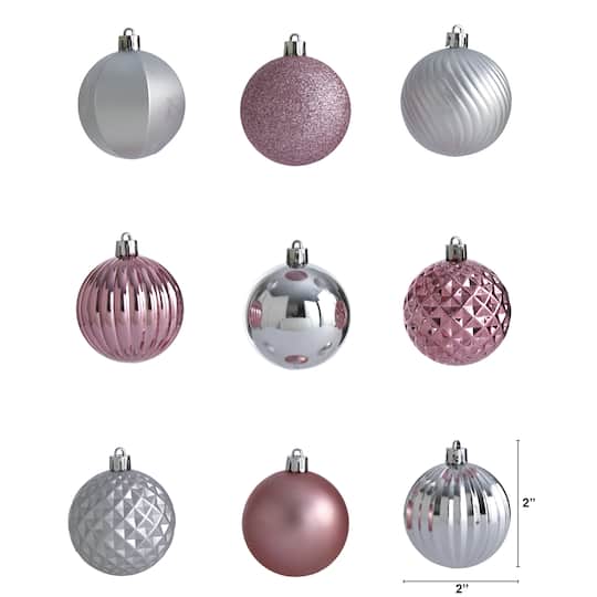 101ct. 2" Pink & Silver Shatterproof Ball Ornaments